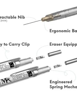 MozArt Mechanical Pencil Set with Case - 4 Sizes: 0.3, 0.5, 0.7 & 0.9mm with 30 HB Lead Refills Each & 4 Eraser Refills -Sketch, Drafting, Art, Drawing Supplies (Clear) Clear 44 610 i4DRieL