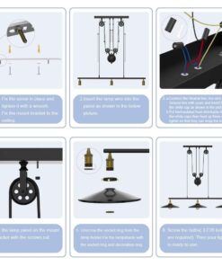 WINSOON 3 Light Industrial Pendant Light, Pulley Pool Table Light Fixture Billiard Light, Retro Steampunk Hanging Lamp, Adjustable Vintage Kitchen Island 3-Head Lights, Matte Black Painted 3 Pack 28 61027eNa5aL