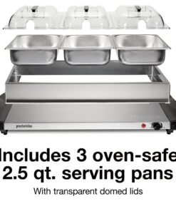 Proctor Silex Buffet Server & Food Warmer, Adjustable Heat, for Parties, Holidays and Entertaining, Three 2.5 Quart Oven-Safe Chafing Dish Set, Stainless Steel 21 61038 n2UPS