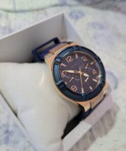 GUESS Women Stainless Steel Quartz Watch with Silicone Strap Blue/Blue/Rose Gold Tone/Blue 28 6105Pv3n dL