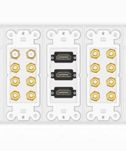 TNP Home Theater Wall Plate - 3-Gang 7.2 Surround Sound Distribution w/Premium Gold Plated Copper Banana Binding Post Coupler for 7 Speakers, 2 RCA Jack for Subwoofer, 3 HDMI Port for UHD 4K HD 1080P 7.2 Surround + 3x HDMI 10 6105TUa3v9L
