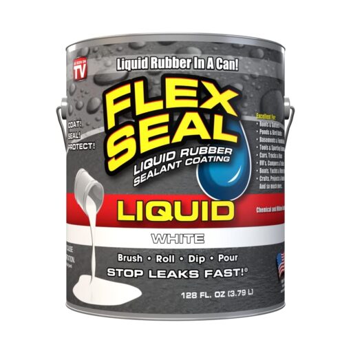 Flex Seal Liquid, 1 Gallon, White, Liquid Rubber Coating Sealant, Waterproof, Flexible, Breathable, and UV Resistant, Roof Repair, Basements, RV, Campers, Trailers, Marine, EPDM, Masonry 1-gal