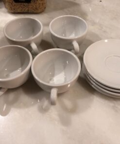 Konitz Coffee Bar Cappuccino Coffee Cups Set with Saucers, White Cappuccino Cups Set of 4 - 6 oz Coffee Cup Set with Saucers, Porcelain Cappuccino Cup 1 Giftboxed Set 45 6109cdfRMIL