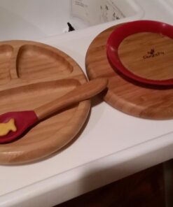 Avanchy Baby Plates Divided Bamboo with Suction for Babies Kids Toddler Food with Silicone Spoon for Feeding (Magenta) Magenta 30 610ACIWysjL