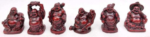 JapanBargain 3578, Set of 6 Buddha Statues Laughing Buddha Lucky Buddha Happy Buddha Gods Figures Fengshui Decoration, Rosewood Color