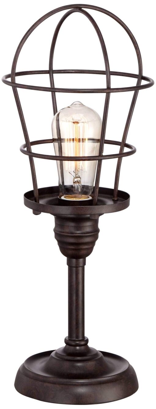 Franklin Iron Works Modern Industrial Accent Desk Table Lamp 17 1/4" High Bronze Metal Open Wire Cage Shade Antique Edison Bulb for Living Room Bedroom House Bedside Nightstand Home Office Family 17.25" High - Accent