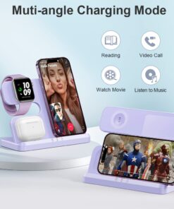 JARGOU 3 in 1 Wireless Charging Station Wireless Charger for iPhone 15 14 13 12 11 Pro Max/X/8 Charging Station for Multiple Devices for Apple Watch for AirPods 2/3/Pro/Pro 2 D-Purple 18 610KkW8zxL