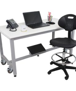 BenchPro Deluxe Polyurethane Chair With 18” Adjustable Footring and Heavy Nylon Base , 21"-31" Height Adjustment, 450 lbs Capacity Measures 18.5" width by 22"-32" height by 18" depth Black 23 610LUfe45CL