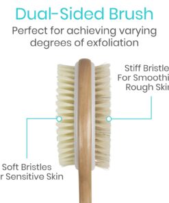 Vive Back Scrubber Brush for Shower - for Dry or Wet Body Brushing - Long Handle - Cleaning Lymphatic Drainage Handled Washer for Men, Women - Showering Bathing Exfoliator with Soft & Stiff Bristles Light Wood 20 610PV9kaML