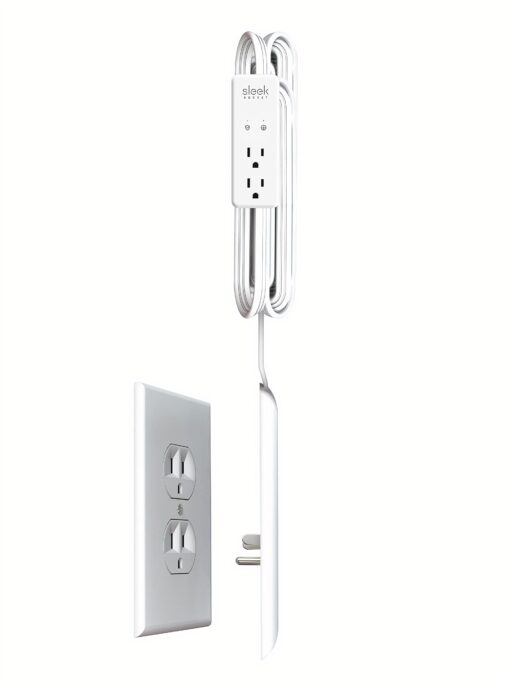 Sleek Socket - The Original & Patented Mounted TV Ultra-Thin Outlet Concealer with Cord Concealer Kit, 2 Outlet, 4-Foot Cord, Universal Size (No More Drilling Holes in Wall to Hide Mounted TV Cord) TV mount - single