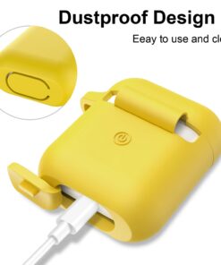 Alternative view of SATLITOG AirPods Case Cover with Secure Lock Keychain, Protective Silicone Cover Compatible with Apple AirPods 2nd & 1st Charging Case - Yellow
