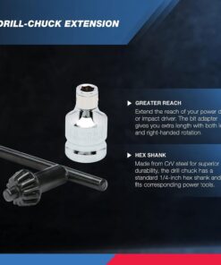 NEIKO 20754A 3/8” Drill Chuck Adapter | Chuck Drill for Impact Drivers with 1/4 Inch Quick Change Shank | Drill Converter Includes 1/2-Inch Adapter for Impact Guns | Hex to Chuck Drill Bit Adapter Hex to Chuck Adapter Keyed 20 610bMNhrJpL