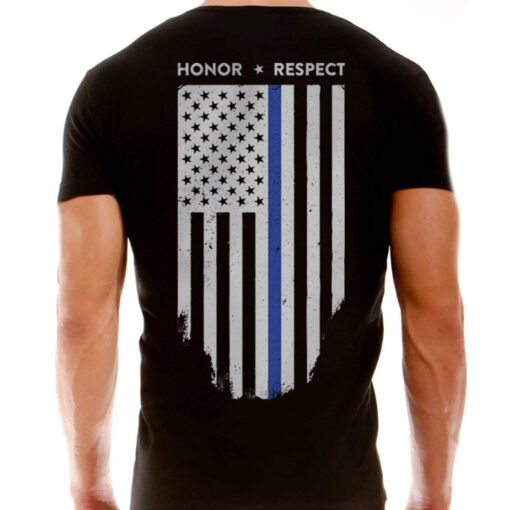 Thin Blue Line American Flag T-Shirt - Vertical Flag - Black Medium