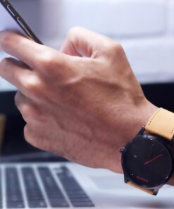 MVMT Classic Men's 45 MM Analog Black Tan Watch with Leather Strap 34 610jYp9LaIL