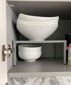 SimpleHouseware Expandable Stackable Kitchen Cabinet and Counter Shelf Organizer, Silver Metal Top 28 610mJPxcblL