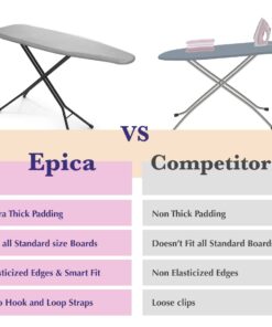 Epica Ironing Board Cover and Pad - Standard Size 15x54 Padded Ironing Board Covers, Heat Reflective Coating, Elastic Edge, Thick Pads, Scorch & Stain Resistant Iron Board Cover with Padding Grey Gray 34 610ne5pLH8L 3