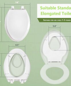 Alternative view of WSSROGY Elongated Toilet Seat with Built in Potty Training Seat, Magnetic Kids Seat and Cover, Slow Close, Fits both Adult and Child, Plastic, White