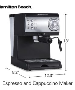 Hamilton Beach 15 Bar Espresso Machine, Cappuccino, Mocha, & Latte Maker, with Milk Frother, Make 2 Cups Simultaneously, Works with Pods or Ground Coffee, 50 oz. Water Reservoir, Black 17 611NzED N L
