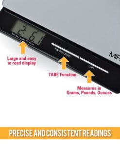 MIRA Digital Easy to Use Kitchen Food Scale | Portable Lightweight Slim Food Scale Measures Grams, Pounds & Ounces Glass Platform Multifunction Scale | Tare Function | 11 lb Capacity 15 611P MYOahL