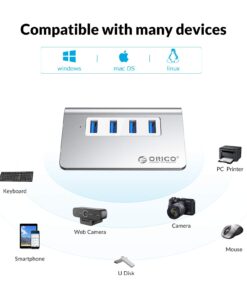 4-Port USB 3.0 Hub ORICO Aluminum USB Hub with 3.3ft Extend Cable, Portable Data Hub for MacBook, Mac Pro/Mini, iMac, XPS, Surface Pro, Notebook PC, USB Flash Drives, Mobile HDD Silver 20 611UbG2D0nL
