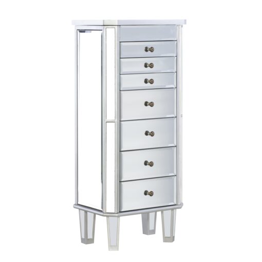 Powell Jewelry Armoire Wood, Silver Mirrored Modern