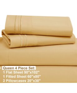 Nestl Queen Sheet Set - 4 Piece Bed Sheets for Queen Size Bed, Double Brushed Queen Size Sheets, Hotel Luxury Camel Gold Sheets, Extra Soft Bedding Sheets & Pillowcases 11 611UyuXoqL