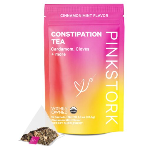 Pink Stork Constipation Support Tea: Organic Cinnamon Mint Laxative Tea for Digestion, Gas, and Constipation, Pregnancy and Postpartum Must Haves, Hot or Iced - 15 Sachet