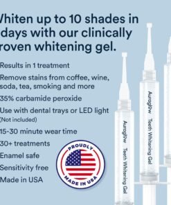 Auraglow 35% Teeth Whitening Gel Syringe Refill Pack, 35% Carbamide Peroxide, 30 Whitening Treatments, (3) 5mL Whitening Gel Syringes, Sensitive Teeth Whitening 24 611ZJlTK74L