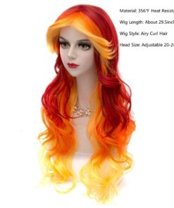 MQ Women Orange Yellow Wigs, Long Curly Wavy Wig for Girls 29.5 Inch Colorful Wigs Cosplay Costume Party Fluffy Wig Synthetic Charming Heat Friendly Ombre Wigs (Yellow to Orange to Red) 26 611bTHMgKpL