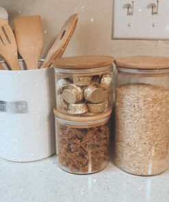 ComSaf Airtight Canisters for Bulk Food Storage Set of 3-17/22/43oz, BPA Free High Borosilicate Glass Cookies Jar with Bamboo Lid, Cylinder Cereal Container with Sealing 17oz/22oz/43oz 53 611kYwjZL2L