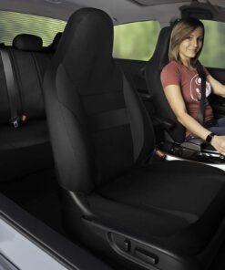 OxGord Car Seat Cover - Poly Cloth Solid Black with Front Low Bucket and 50-50 or 60-40 Rear Split Bench - Universal Fit for Cars, Truck, SUV, Van 29 611myZ7GWHL