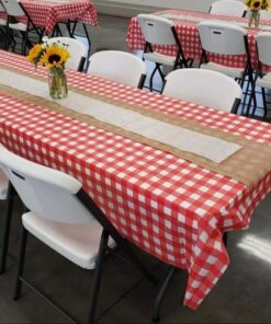 Red Gingham Checkered 6 Pack Premium Disposable Plastic Picnic Tablecloth 54 Inch. x 108 Inch. Rectangle Table Cover By Grandipity Red Gingham Checkered 14 611oSmDfQIL