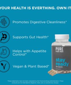 Pure for Men Original Vegan Cleanliness Stay Ready Fiber Supplement | Helps Promote Digestive Regularity | Psyllium Husk, Aloe Vera, Chia Seeds, Flaxseeds | Proprietary Formula | 120 Vegan Capsules 120 Count (Pack of 1) 25 611oq eUfwL