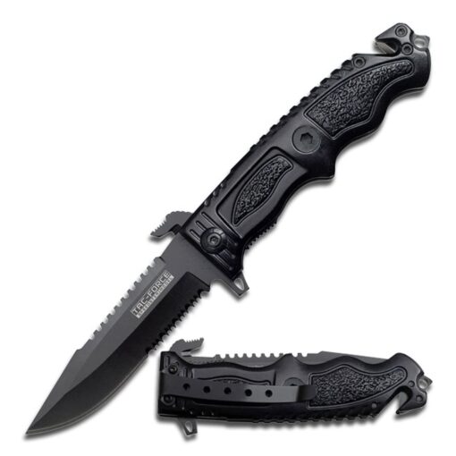 TAC Force TF-711 Series Assisted Opening Folding Knife, Half-Serrated Blade, Black Handle, 5-Inch Closed