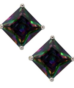 Princess Cut Rainbow Mystic Cz Stud Earrings on 925 Sterling Silver 4x4mm 4 611sCpuHH6L