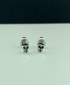 Rhodium Plated Sterling Silver Womans Tiny Skull Stud Earrings Rhodium Plated 21 611wofhu9yL