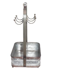 Benzara BM177866 Rustic Galvanized Metal Crockery Holder with Cup Hooks, Gray 22 612 W5y8aL