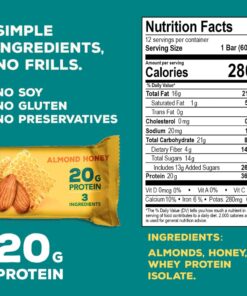 Alternative view of Rise Whey Protein Bars - Almond Honey | Healthy Breakfast Bar & Protein Snacks, 20g Protein, 4g Fiber, Just 3 Whole Food Ingredients, Non-GMO Healthy Snacks, Gluten-Free, Soy Free Bar, 12 Pack