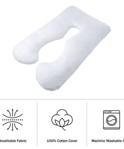 Pregnancy Pillow, Full Body Maternity Pillow with Contoured U-Shape by Bluestone, Back Support 60 x 35 x 7" Pillow & Pillowcase White 26 612FE6u0lXL