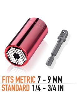 Super Universal Socket Tools Gifts for Men - Stocking Stuffers for Men, Mens Christmas Gifts, Cool Stuff Gadgets for Men Birthday Gifts for Dad Women Husband, Socket Set with Power Drill Adapter Red 26 612FPry5VYL