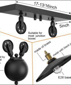 WINSOON 3 Light Industrial Pendant Light, Pulley Pool Table Light Fixture Billiard Light, Retro Steampunk Hanging Lamp, Adjustable Vintage Kitchen Island 3-Head Lights, Matte Black Painted 3 Pack 24 612KZF0LiSL