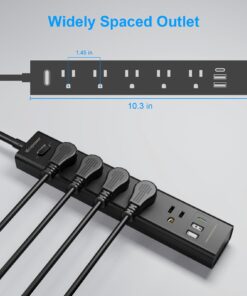 2 Pack Power Strip Surge Protector-5 Widely Spaced Outlets 3 USB Ports(1 USB C Port),1250W/10A with 5Ft Extension Cord, Power Strips with Surge Protection, Wall Mount for Home Office,Black 2PCK 18 612Kp72ujYL