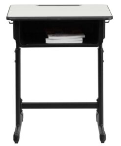 Flash Furniture Billie Open Front Student Desk for Classrooms or Remote Learning, Height Adjustable School Desk with Book Box and Bag Hooks, Black/Gray Set of 1 25 612MP lz6 L