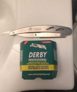 Equinox Professional Straight Edge Razor with 100 Single Derby Blades 100% Stainless Steel Razor and Blades - Close Shaving Men's Manual Shaver - Disposable Blades -Barber Straight Razor Kit - Silver Steel Razor W/ 100 Derby Blades 45 612N YQ6fsL