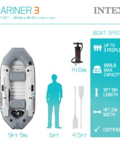 Alternative view of INTEX 68376EP Mariner 4 Inflatable Boat Set: Includes Deluxe 54in Aluminum Oars and High-Output-Pump – SuperTough PVC – Inflatable Thwart Seats – 4-Person – 1100lb Weight Capacity