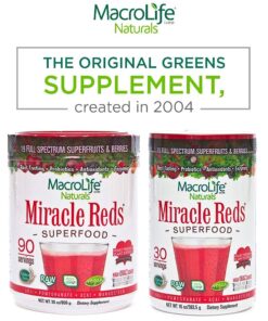 MacroLife Naturals Miracle Reds Superfood Supplement Powder Antioxidants Polyphenols Enzymes Probiotics - Raw Non-GMO Organic Vegan Gluten & Dairy Free - 10oz (30 Servings) 30 Servings (Pack of 1) 10 612QHp0W7sL 1