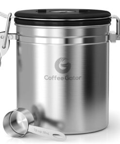 Coffee Gator Stainless Steel Canister - Medium 16oz, Silver Coffee Grounds and Beans Container with Date-Tracker, CO2-Release Valve, and Measuring Scoop - Ideal Coffee Lovers Gifts for Her - 2 Pack Travel Silver 36 612TXax5uFL