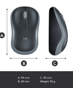 Logitech M185 Wireless Mouse, 2.4GHz with USB Mini Receiver, 12-Month Battery Life, 1000 DPI Optical Tracking, Ambidextrous PC/Mac/Laptop - Swift Gray USB Receiver 39 612VvQPgL