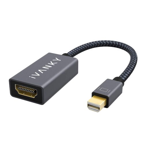 IVANKY Mini DisplayPort to HDMI Adapter, Mini DP(Thunderbolt) to HDMI Adapter, Gold-Plated Braided,Compatible with MacBook Air/Pro, Microsoft Surface Pro/Dock, Monitor, Projector and More 1 Pack-Grey 1080P