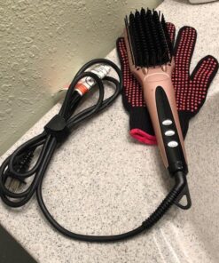 Enhanced Hair Straightener Heat Brush by MiroPure, 2-in-1 Ceramic Ionic Straightening Brush, Hot Comb with Anti-Scald Feature, Auto Temperature Lock & Auto-Off Function (Pink) 4 Piece Set Pink 39 612hBSooMvL